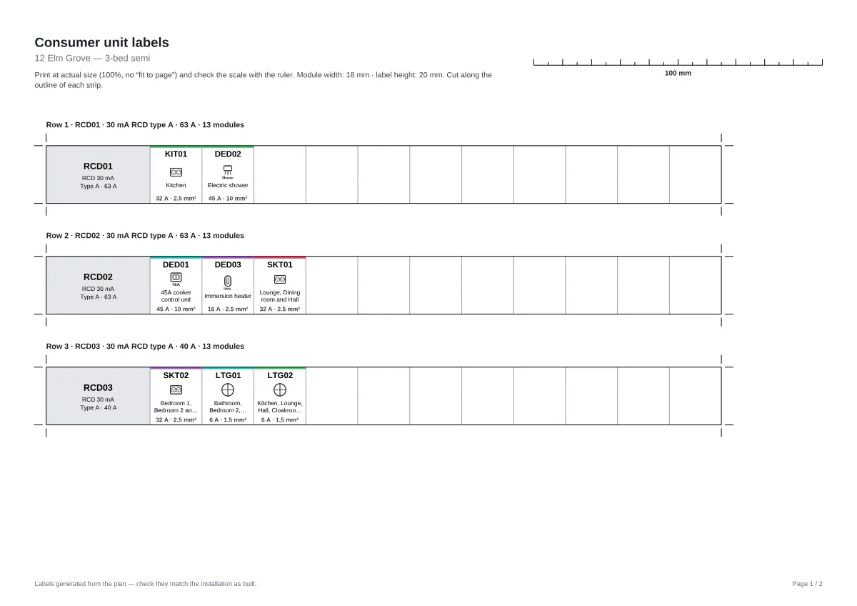 Preview of page 1 of the consumer unit labels